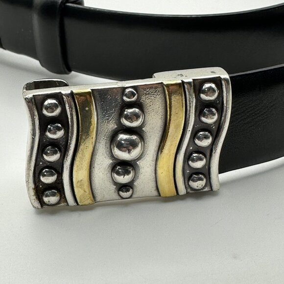 Chico’s black leather adjustable size M/L hook silver tone buckle belt - Picture 3 of 6